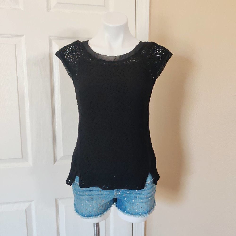Pixley Yuli lace cap sleeve blouse black sz S